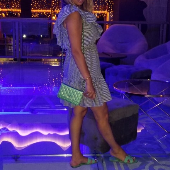 Mink Pink Wanderer Gingham Stripe One-Shoulder Dress With Frill Size M - Picture 12 of 12